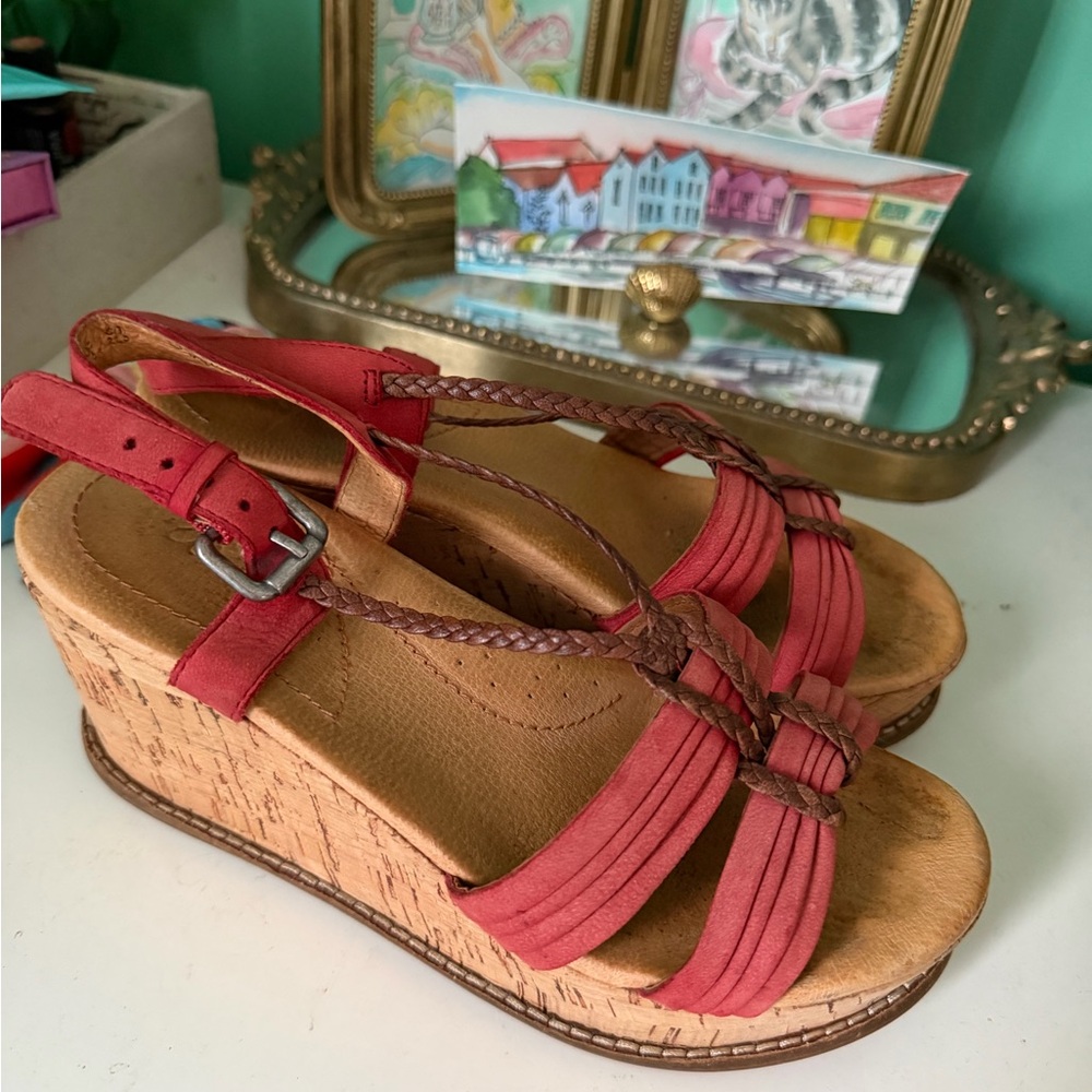 Red Wedge Sandals with Braided Straps - Women
